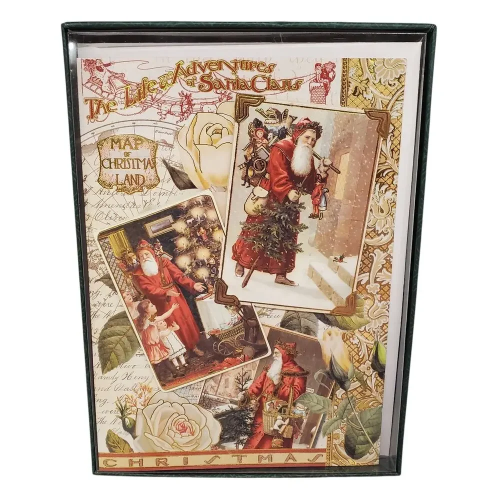 Vintage Santa Claus Christmas Cards Victorian Punch Studio Cards Gold Accents